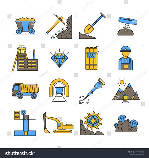 Diamond Mining Signs Color Icon Set Stock Vector (Royalty Free