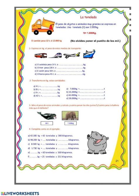 Ejercicio De Tonelada Y Kilogramo Worksheets Iris Bullet Journal