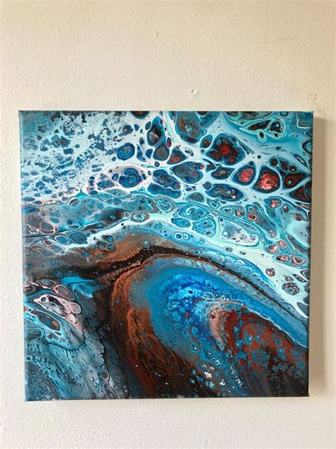 Fluid Art Acrylic Flow Painting Blue And Copper 3 Flow Painting