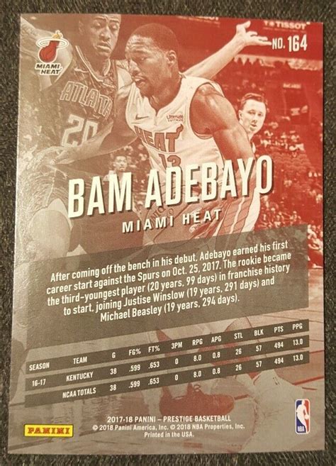 Panini Prestige Rookies Bam Adebayo Rc For Sale Online