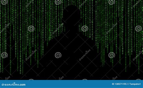 Hacker Standing in Front of 01 or Binary Numbers on the Computer Screen ...