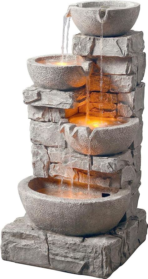 Teamson Home Tiered Bowls Outdoor Waterfall Fountain With Led Lights