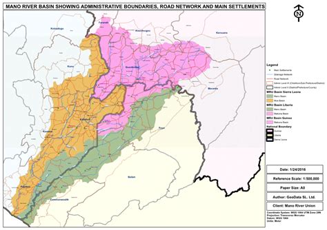 Mano River Basin Showing Administrative Boundaries, Road Network and ...