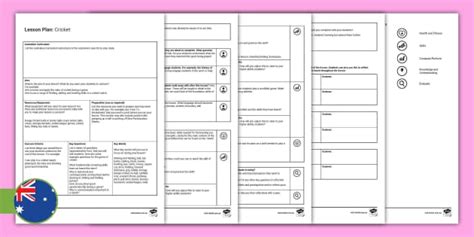 Cricket Session Plan Template Pe Planning Resources