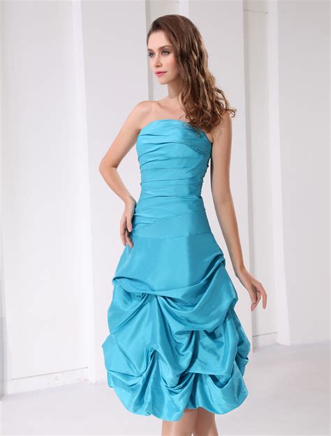 Robe de bal de finissants bleue plissée sans bretelles Milanoo