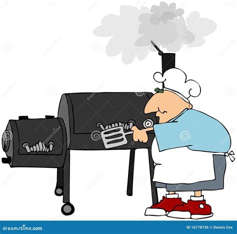 Chef Man Cooking Barbecue Grill Cartoon Vector