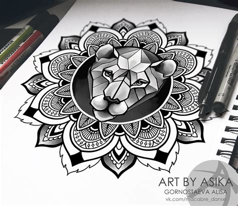 Lion in mandala. Tattoo sketch, ornamental+dotwork. on Behance