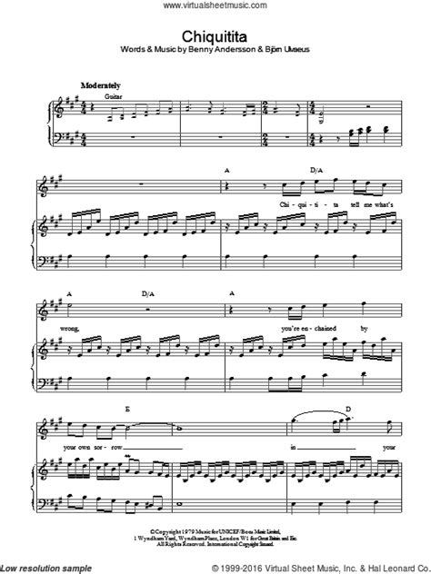 Abba Chiquitita Sheet Music For Voice Piano Or Guitar V2