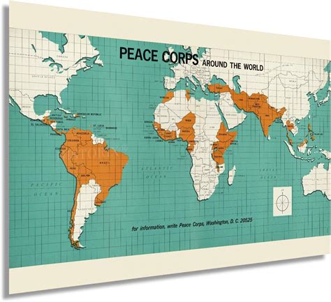 Amazon HISTORIX Vintage 1966 Map Of Peace Corps Around The World