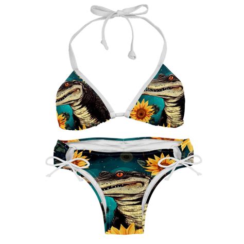Crocodile Starry Sky Sunflower Women S Detachable Sponge Adjustable Strap Bikini Set Pack For