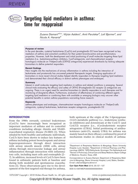 Pdf Targeting Lipid Mediators In Asthma Time For Reappraisal