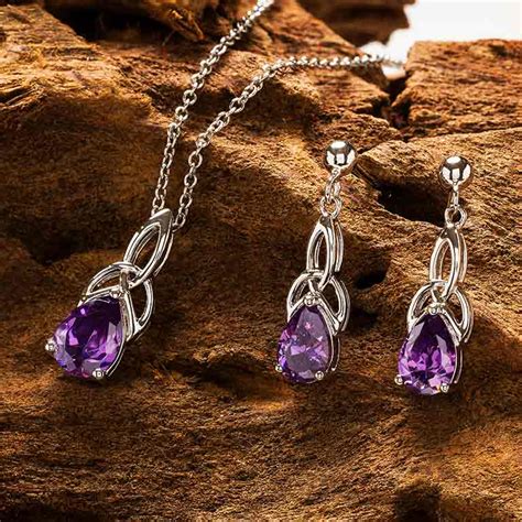 Sterling Silver Cubic Zirconia Amethyst Trinity Knot Earrings Shanore