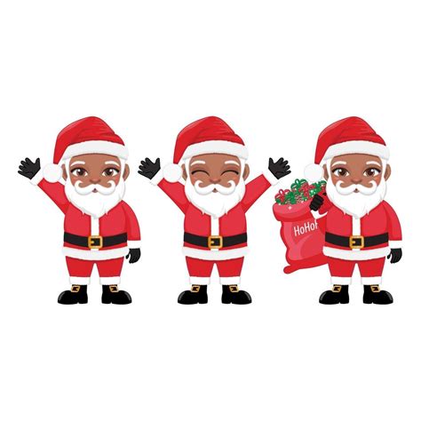 Set Of Black Santa Claus Vector Isolated On White Background Cute Afro