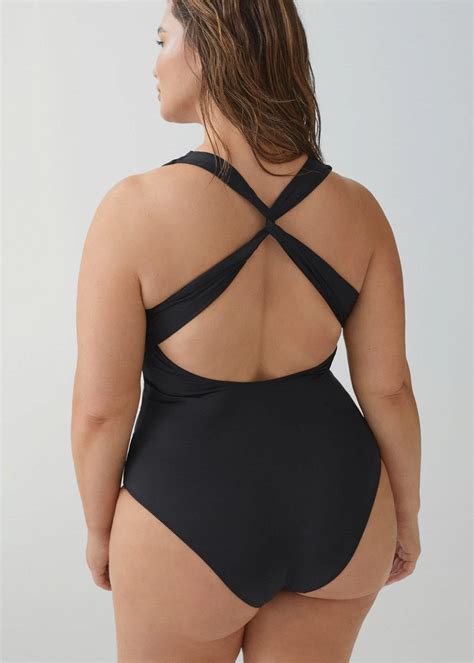 Mango V Neck Swimsuit In Black Endource