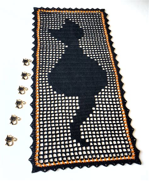 Black Cat Table Runner Pdf Crochet Pattern Etsy