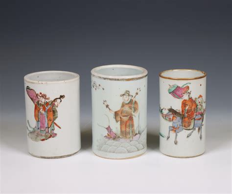 China Three Famille Rose Porcelain Brush Pots Th Th Century One