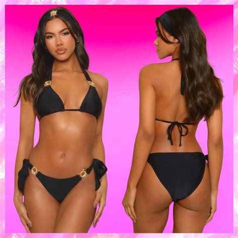 Halter Bikini Set In Black Rhinestone Bikini Beach Babe Bikini