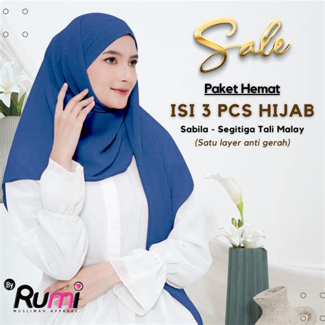 Jual Rumi BARU PAKET HEMAT ISI 3 PCS Jilbab Sabila Segitiga Tali