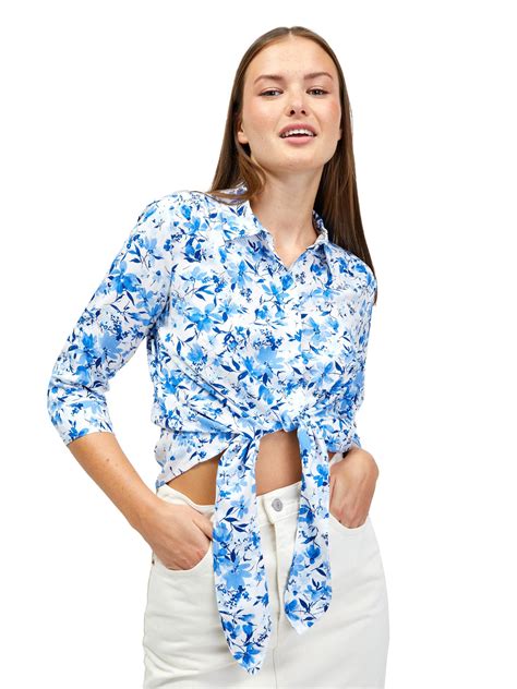 Wei Blaue Gebl Mte Bluse Mit Knoten Orsay Orsay At Der Offizielle