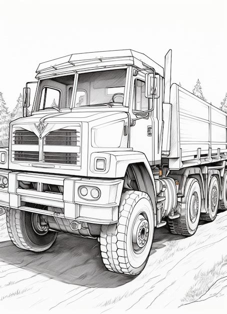 A Drawing Of A Large Truck Driving Down A Dirt Road Generative Ai