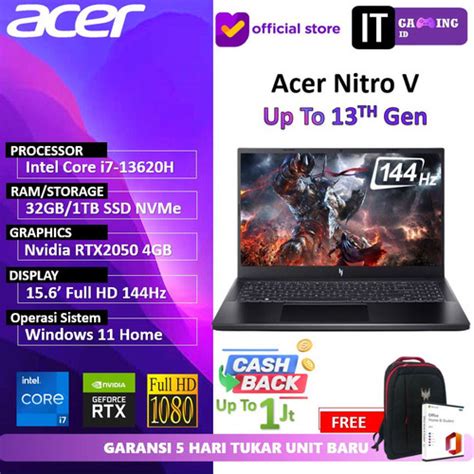 Promo Acer Nitro V 15 Core I7 13620H RTX2050 32GB 1TB SSD 15 6 Full HD