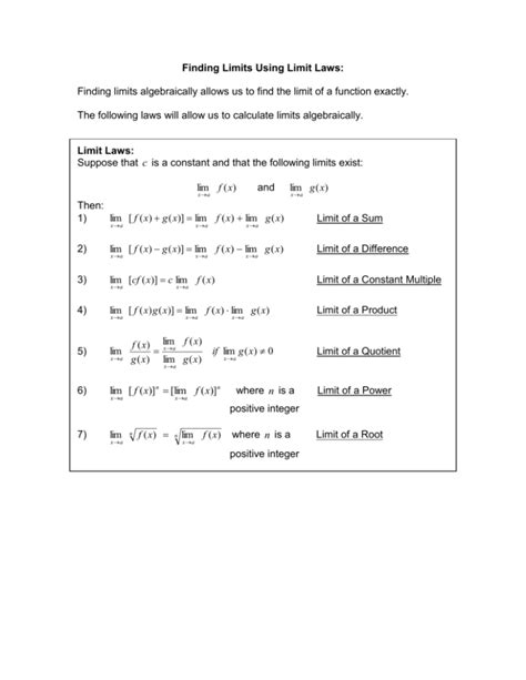 Finding Limits Using Limit Laws