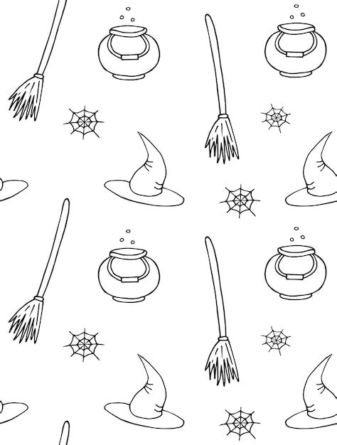 Premium Vector Vector Seamless Pattern Of Witch Hat Bowl Broom