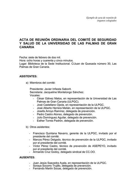 Ejemplo De Acta De Reunion Corta En Word Novalena