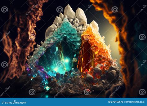 Estalactitas De Cristal Salvaje Y Estalagmitas En Cueva. Arte Generado ...