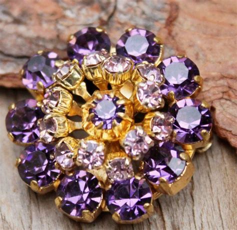 Vintage 60s Purple Mauve Lavender Rhinestone Brooch Pin Costume