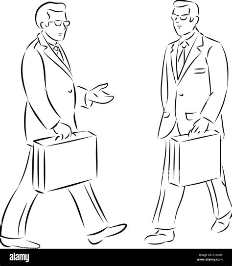 Vector Illustration Of Walking Businessman With Briefcase In Line Art