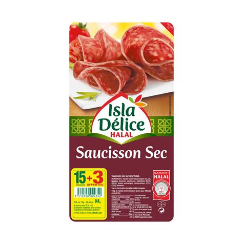 ISLA DELICE Saucisson Sec Halal 15 Tranches 3 Offertes 144g Pas Cher