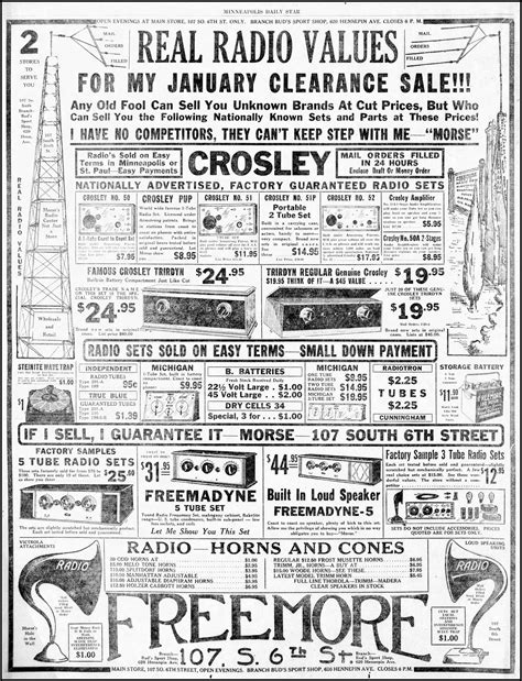 Vintage Newspaper Advertising For 1920s Era Radios In The Minneapolis ...