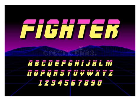 80`s Retro Futurism Style Font Vector Brush Stroke Alphabet Retro Futurism Old Vhs Style