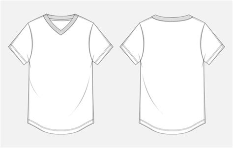 V cuello camiseta dibujo técnico moda boceto plano plantilla de