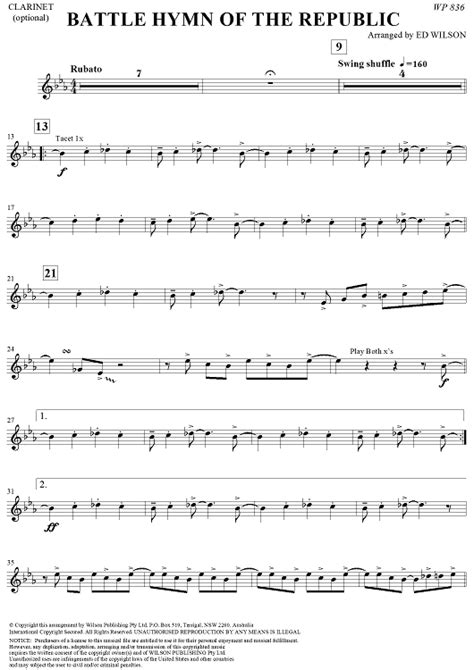 Buy Battle Hymn Of The Republic Clarinet Sheet Music For Jazz Ensemble