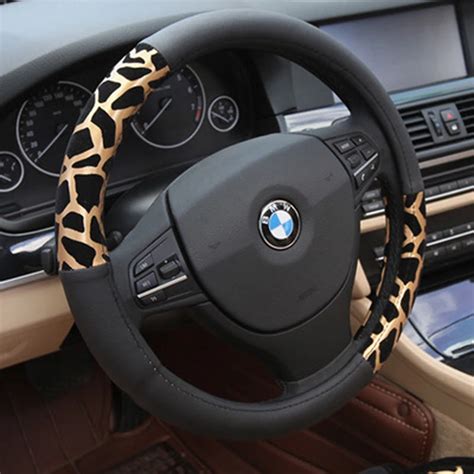 Cm Personalized Leopard Print Car Steering Wheel Cover Plush Silvery