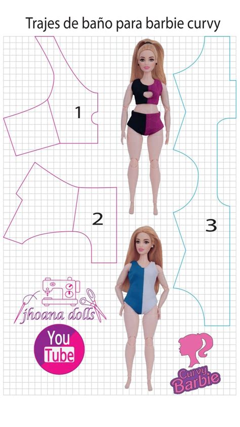 Trajes de baño para Barbie curvy Coser ropa de muñecas Patrones de