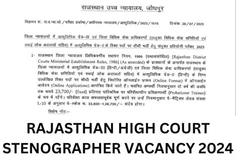 Rajasthan High Court Stenographer Recruitment 2025 Notification