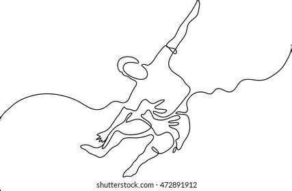 Continuous Line Drawing Jumping Flying Man Stok Vekt R Telifsiz