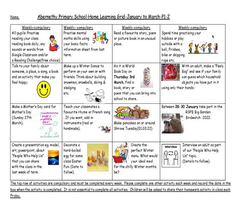 Homework Grids Abernethy Primary School