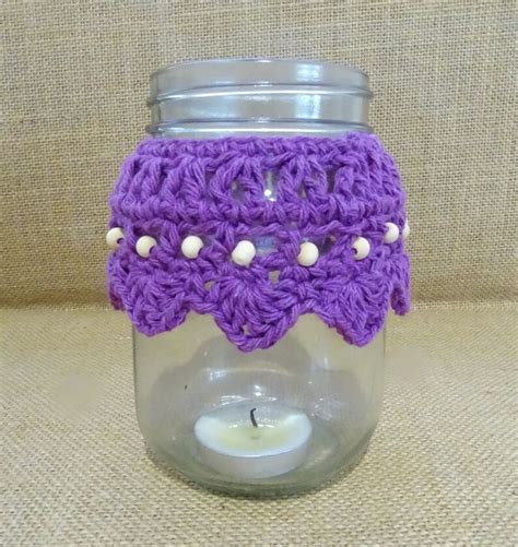 3 X Pdf Crochet Candle Cozy Pattern Crocheted Mason Jar Etsy