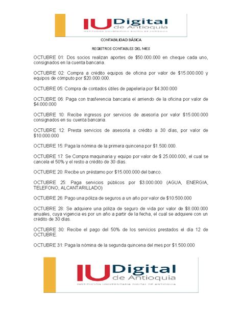 Taller Asientos Contables Iudigital 1 CONTABILIDAD BÁSICA REGISTROS