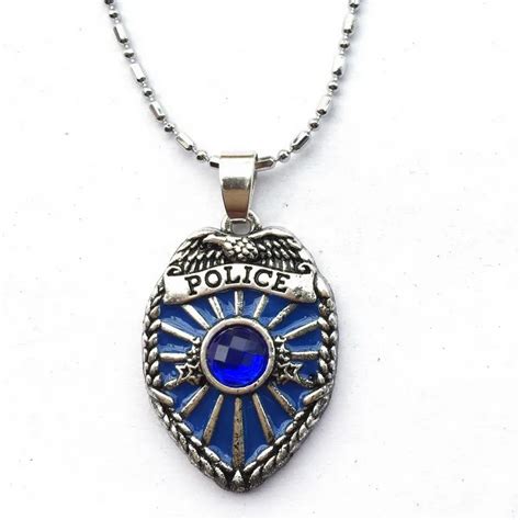 Police Officer Badge Pendant Chain Necklace Blue Lives Matter Line