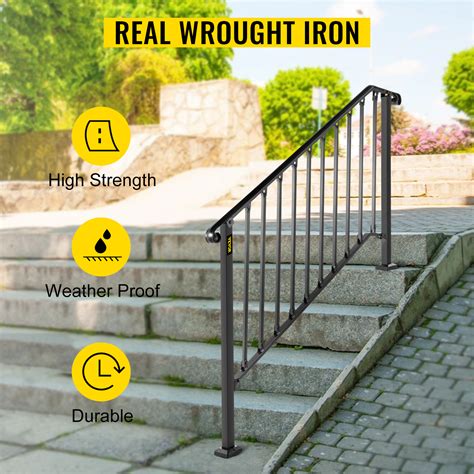 VEVOR Iron Step Handrail Stair Railing Kit Fit 4 Steps Black Outdoor