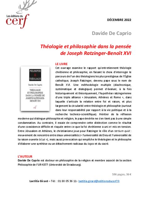 PUBLICATION Théologie et philosophie dans la pensée de Joseph