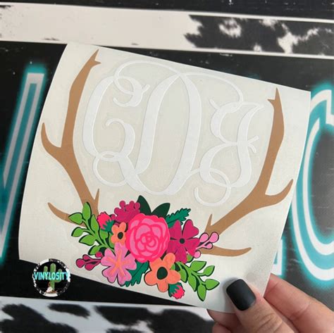 The Original Monogram Deer Antlers Decal Floral Antlers Etsy