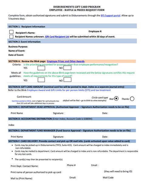 Fillable Online Bfs Ucsd DISBURSEMENTS GIFT CARD PROGRAM EMPLOYEE