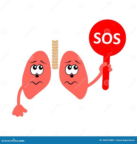 Cartoon Character of Sad and Unhappy Lungs Holding Plate with Word SOS. Lungs Diseases Stock ...