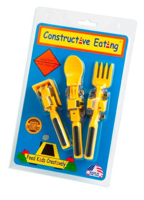 Constructive Eating Construction Childrens Cutlery Spoon Fork And Pusher